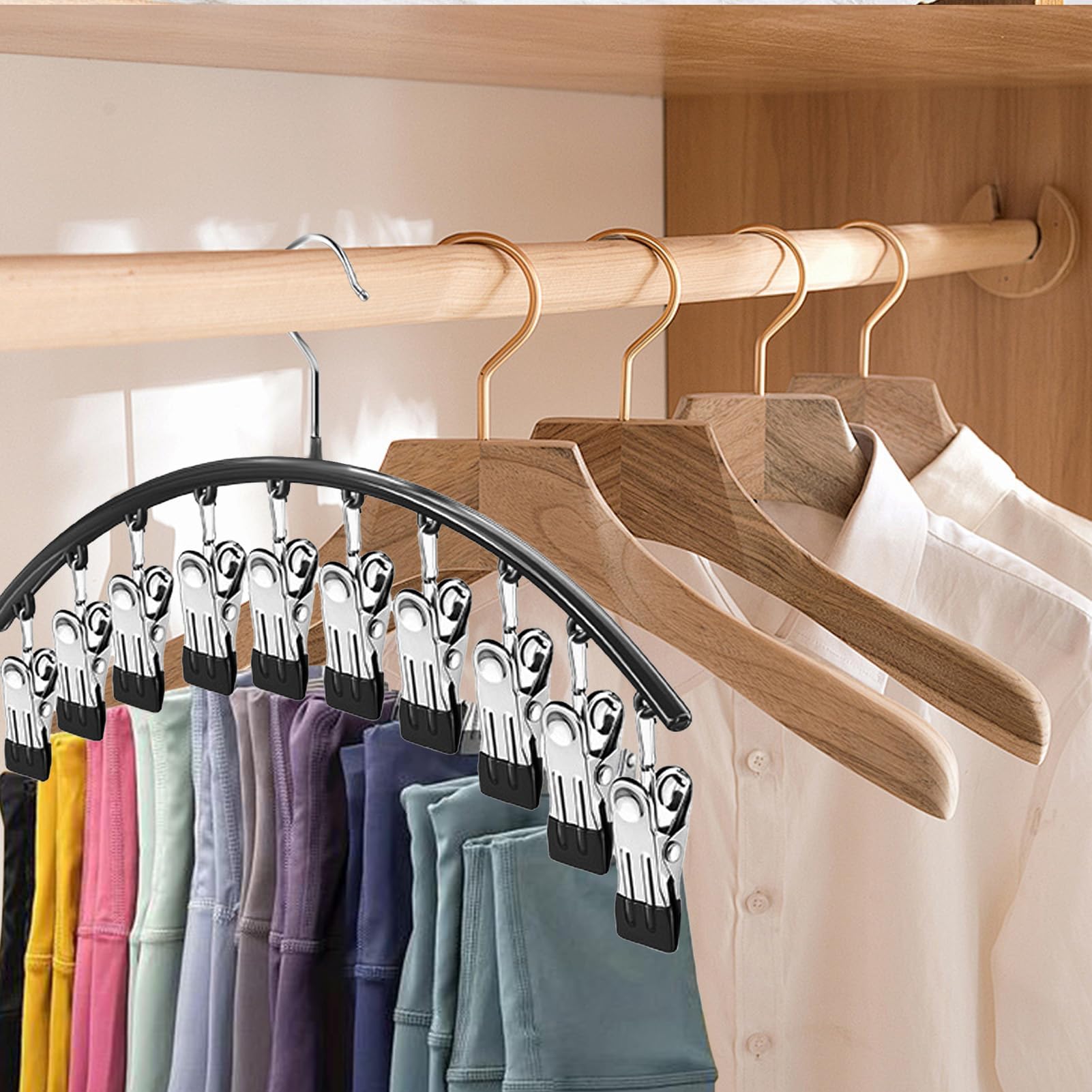 Grucce in metallo con clip in gomma, salvaspazio, per pantaloni, leggings e pantaloni, soluzione da appendere per riporre in modo ordinato