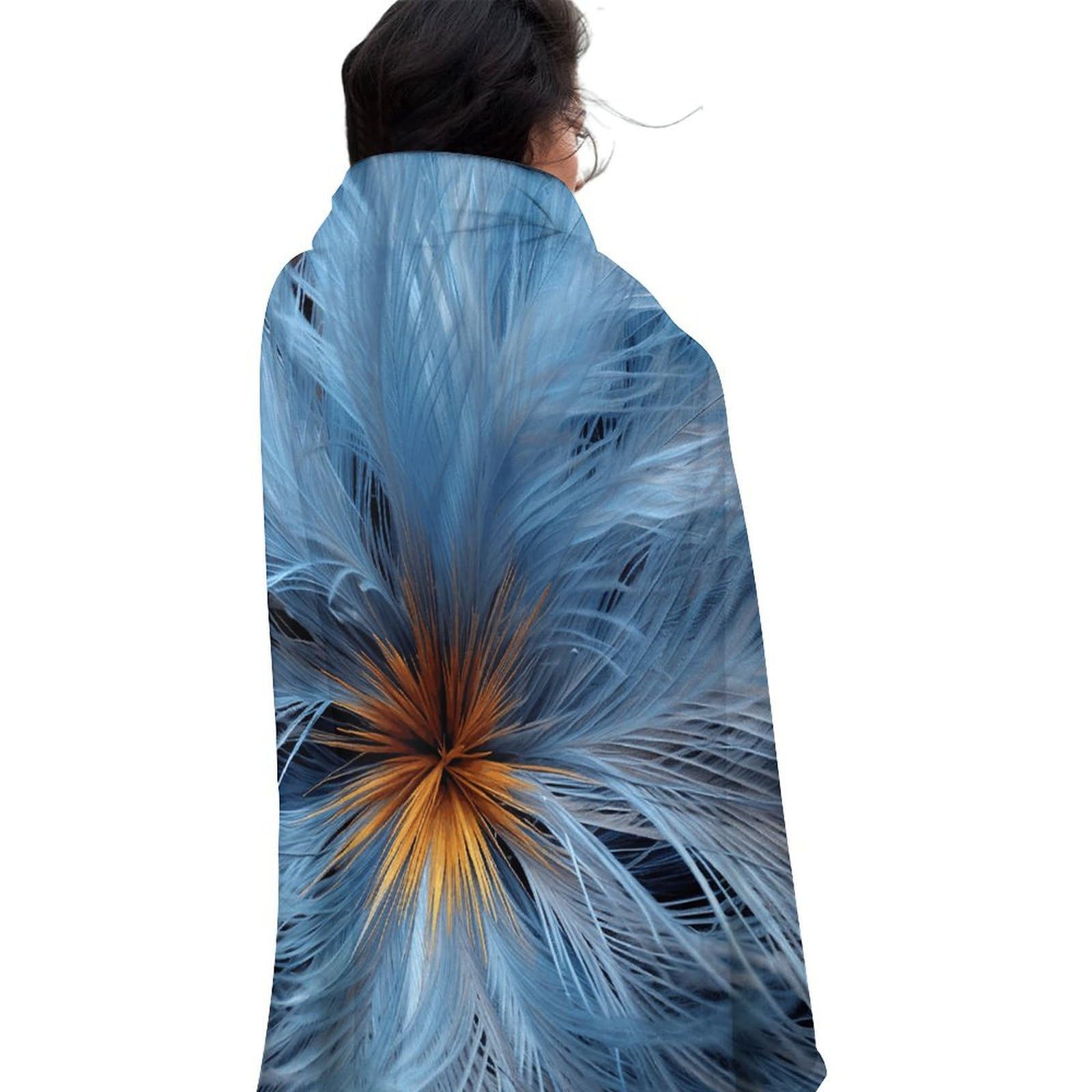 Couverture ronde grandes fleurs bleues 150 cm jeté de plage voyage et canapé