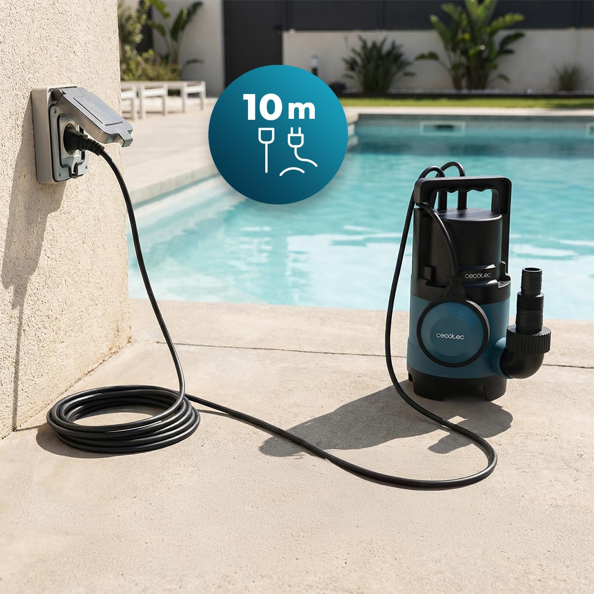 Cecotec Pompa per Acque Scure Axike 400 Dark. 400W, Portata 8000L/h, Altezza 5,5m, Profondità 7m, Particelle 25mm, Interruttore Galleggiante, IPX8, Cavo 10m, Corda 8m, Svuota Molto Velocemente Tutto