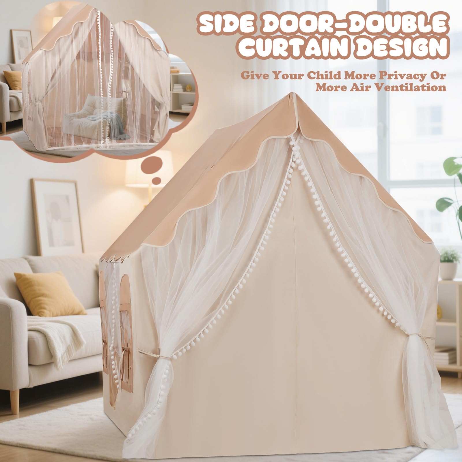 snookids Tienda para niños - Casa de Juego Interior con Alfombra, Luces, Colgantes de arcoíris y Bandera Estrellas, Tienda Juego para la decoración de la habitación niños y niñas
