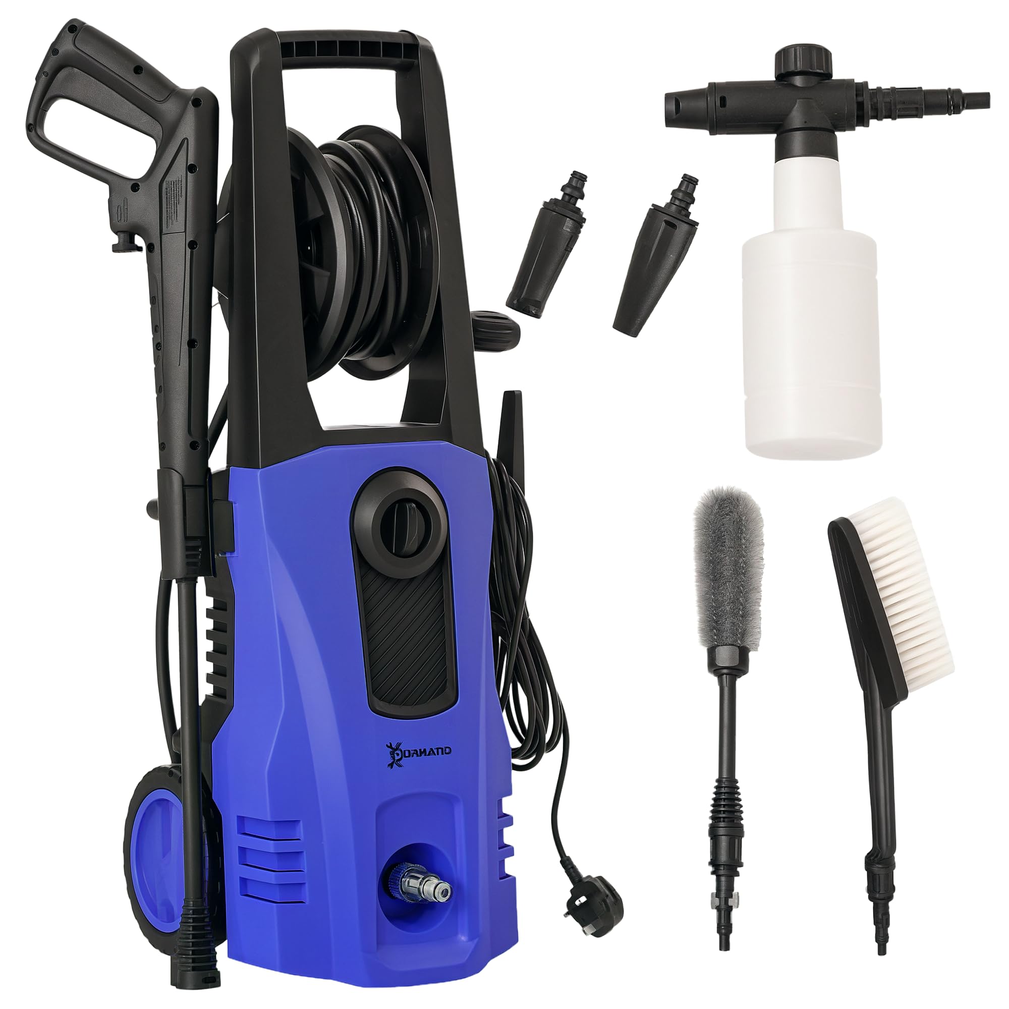 1800W High Pressure Washer, 150 Bar Pressure, 510 L/h Flow, High-Performance Portable Power Washer Jet Wash Cleaner with 6M Hose and Hose Reel for Garden, Car, Furniture, Blue