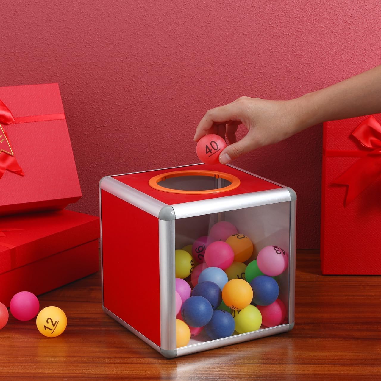 Happyyami Box Square Raffle Ball Game Box Multifunctional Storage Ticket Box Card Bonus Draw Box for Business Annual Meeting Fundraising Supplies 20x20x20cm