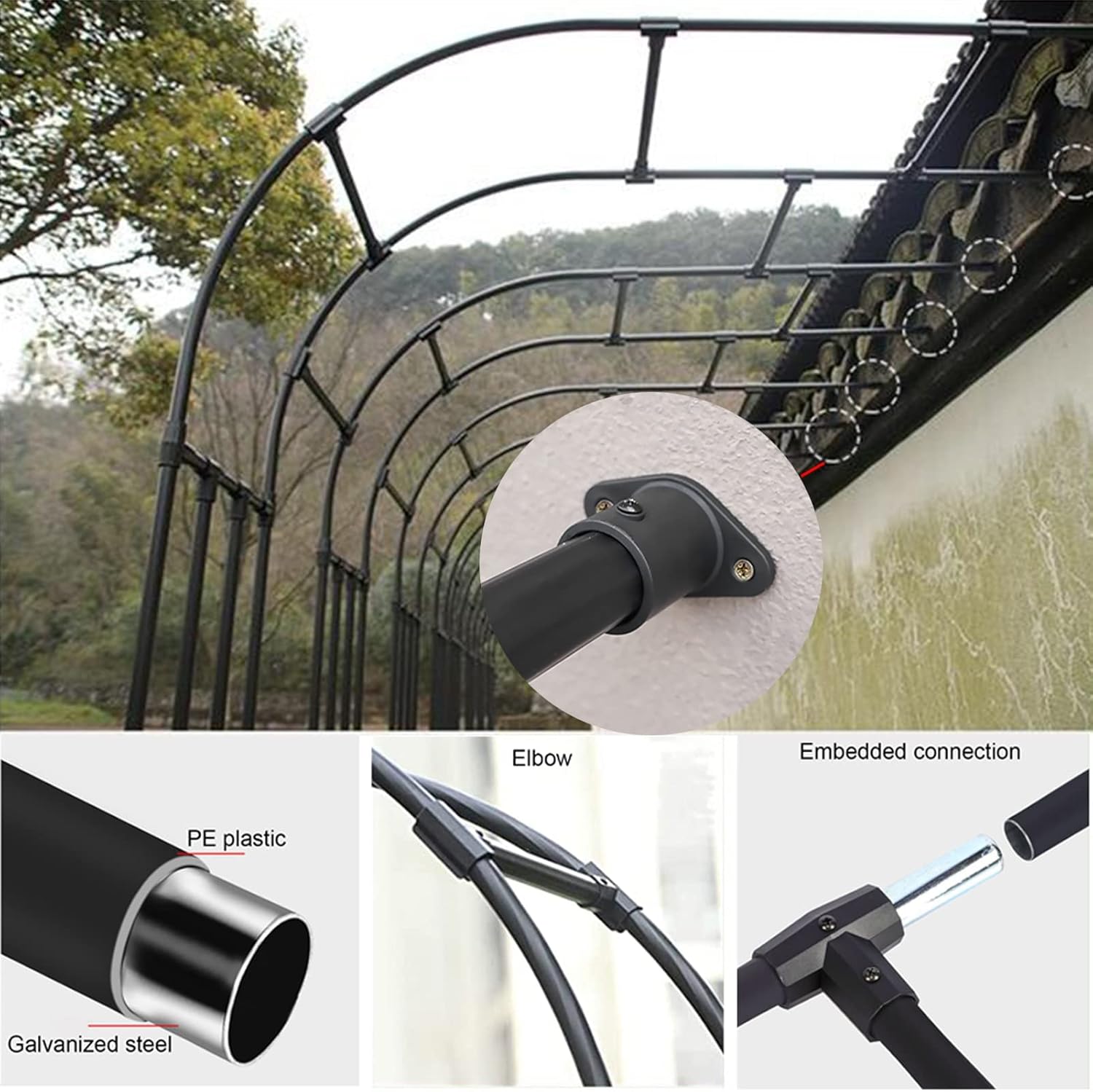 Metal Half Rose Arch, Half Side Wall Rose Arch Gazebo, Pergola Arbor Archway Weatherproof, for Outdoor Backyard/Terrace/Balcony pergola Trellis (Color : Black, Size : 0.6x2.4x0.4m)