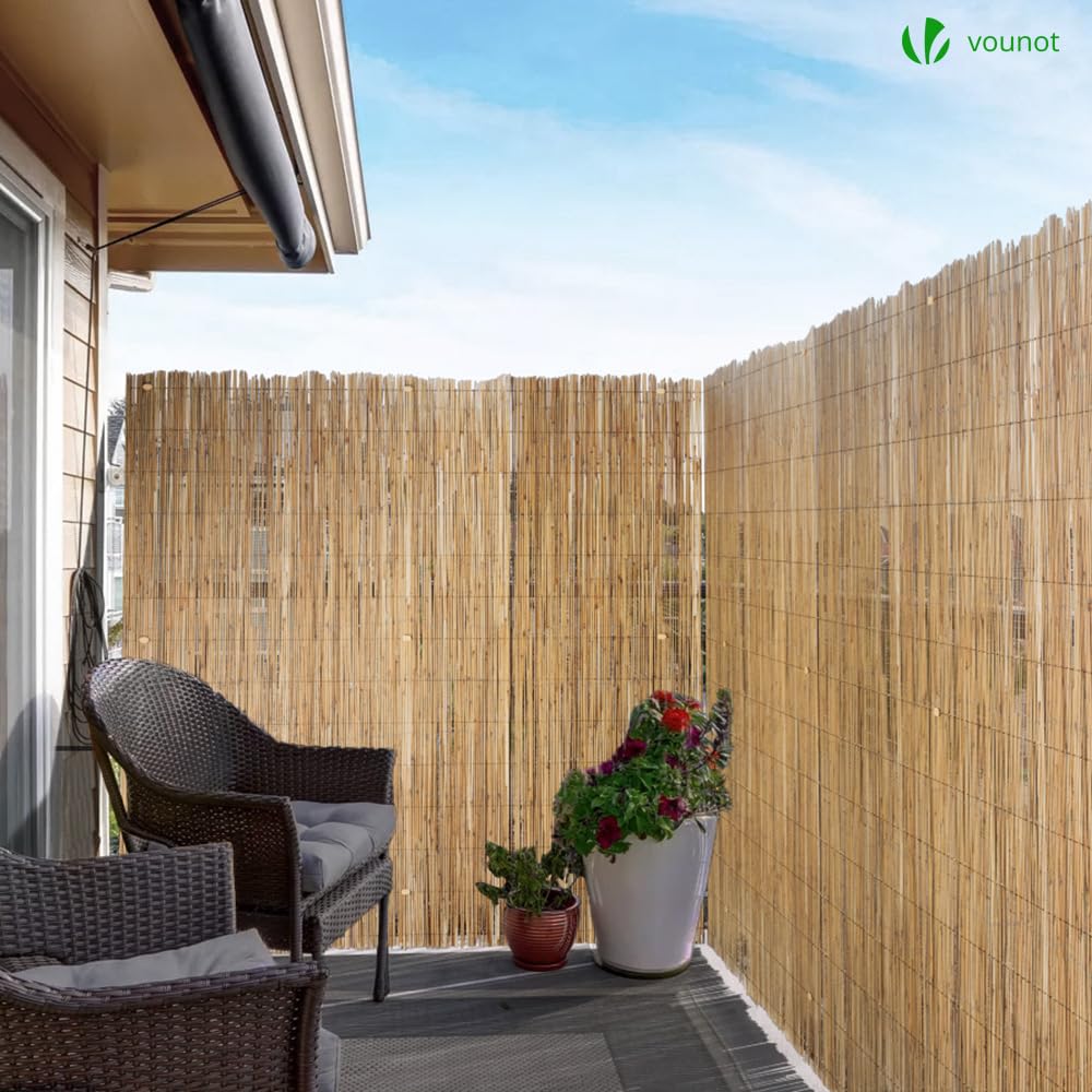 vounot Pudel z naturalnej trzciny 140 x 300 cm, osłona w rolkach z mocowaniami, ochrona przed spojrzeniami, dekoracyjne ogrodzenie zewnętrzne, do ogrodu, na taras i balkon