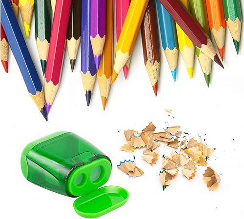 Miniatura 2 de KIDMEN Sacapuntas manuales, sacapuntas compacto de 2 agujeros con tapa para niños, escuela y oficina, paquete de 12