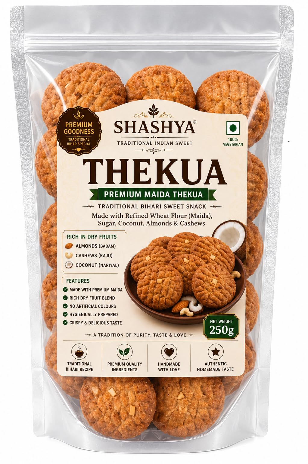SHASHYA Premium Dry Fruit Thekua 250g | Traditional Bihari Sweet Snack | Made with Refined Wheat Flour, Sugar, Coconut, Almonds & Cashews | Crispy Tea Time Cookie-picture-29