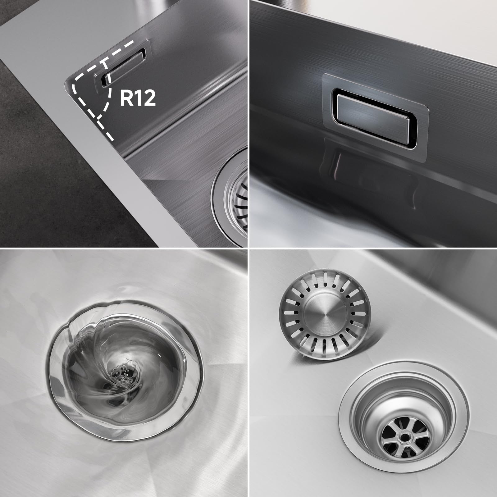 CECIPA Lavello Cucina 1 Vasca 30 x 45cm, Lavandino Cucina in Acciaio Inox quadrato, Lavabo Piccolo Montaggio Incasso o Superiore, Superficie Spazzolata, con Sifone