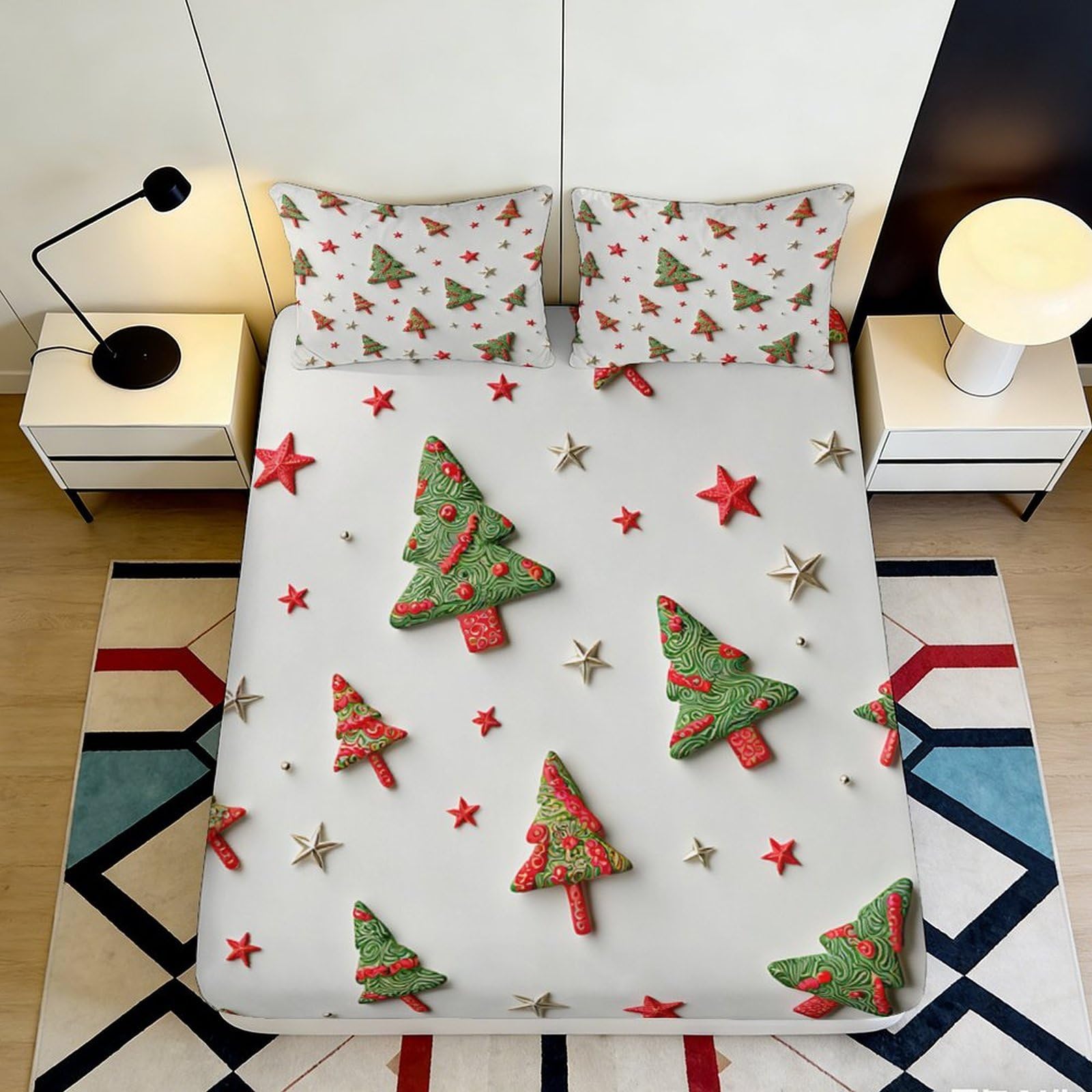 Pnayamiorkfel Style-8 3D Printed Christmas Tree Fitted Sheet Microfiber Soft Decor Star Pattern Bed Sheet For Bedroom Guest Room 90X200x25cm