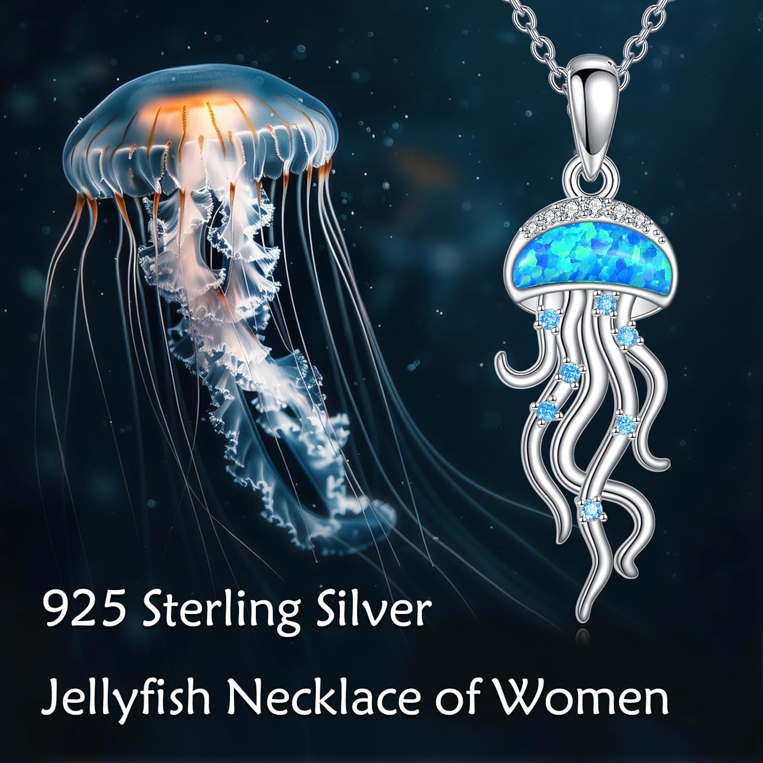 S925 Jellyfish Necklace for Women, Sterling Silver Jellyfish Pendant Necklaces Ocean Jellyfish Jewelry Gifts for Christmas Mothers Day Birthday - Image 3
