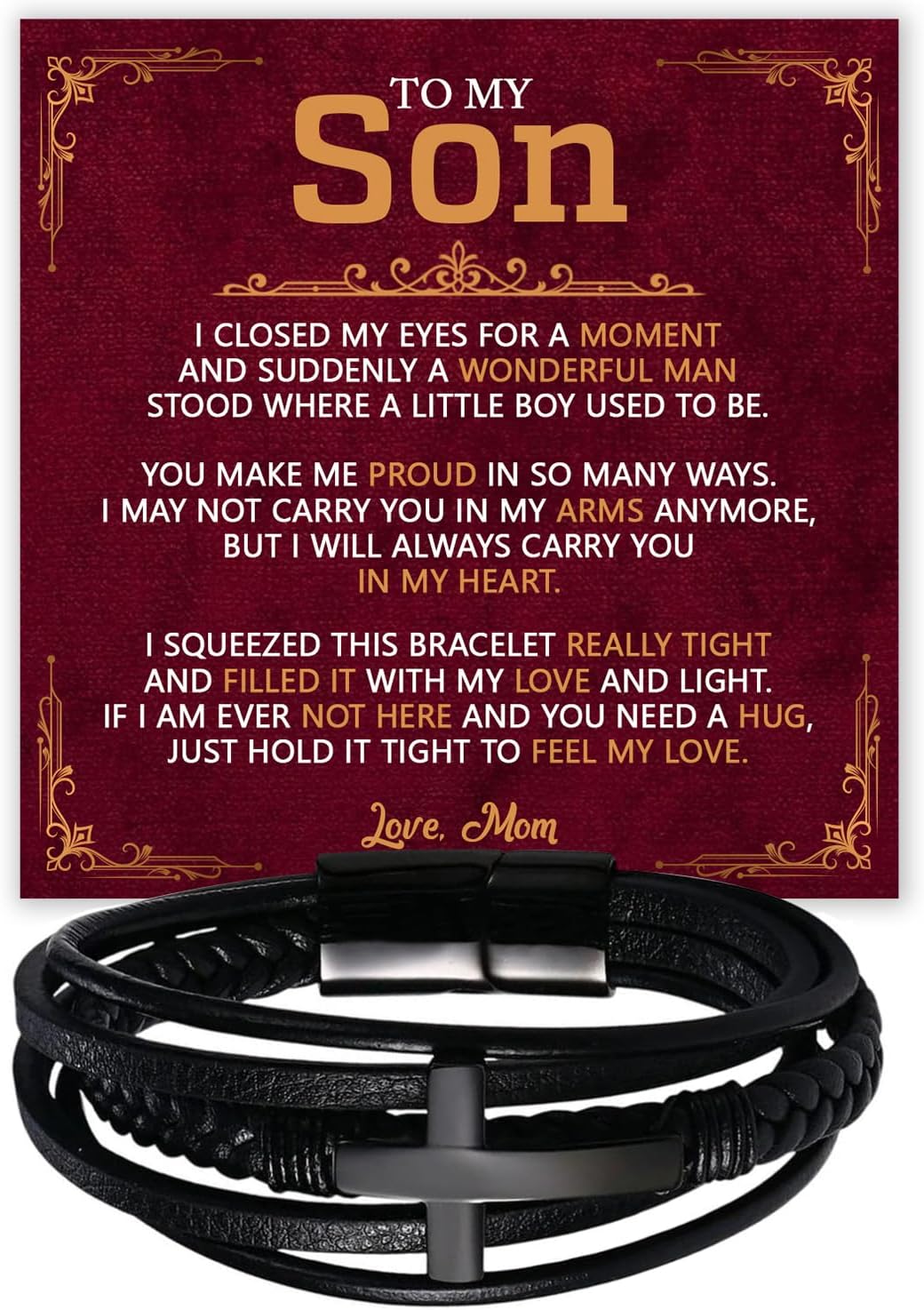To My Son Bracelet for Son from Mom ad Dad, Stainless Steel Engraved Love You Forever Jewelry, Love You Forever Bracelets Comes With Message Card And Gifts Box