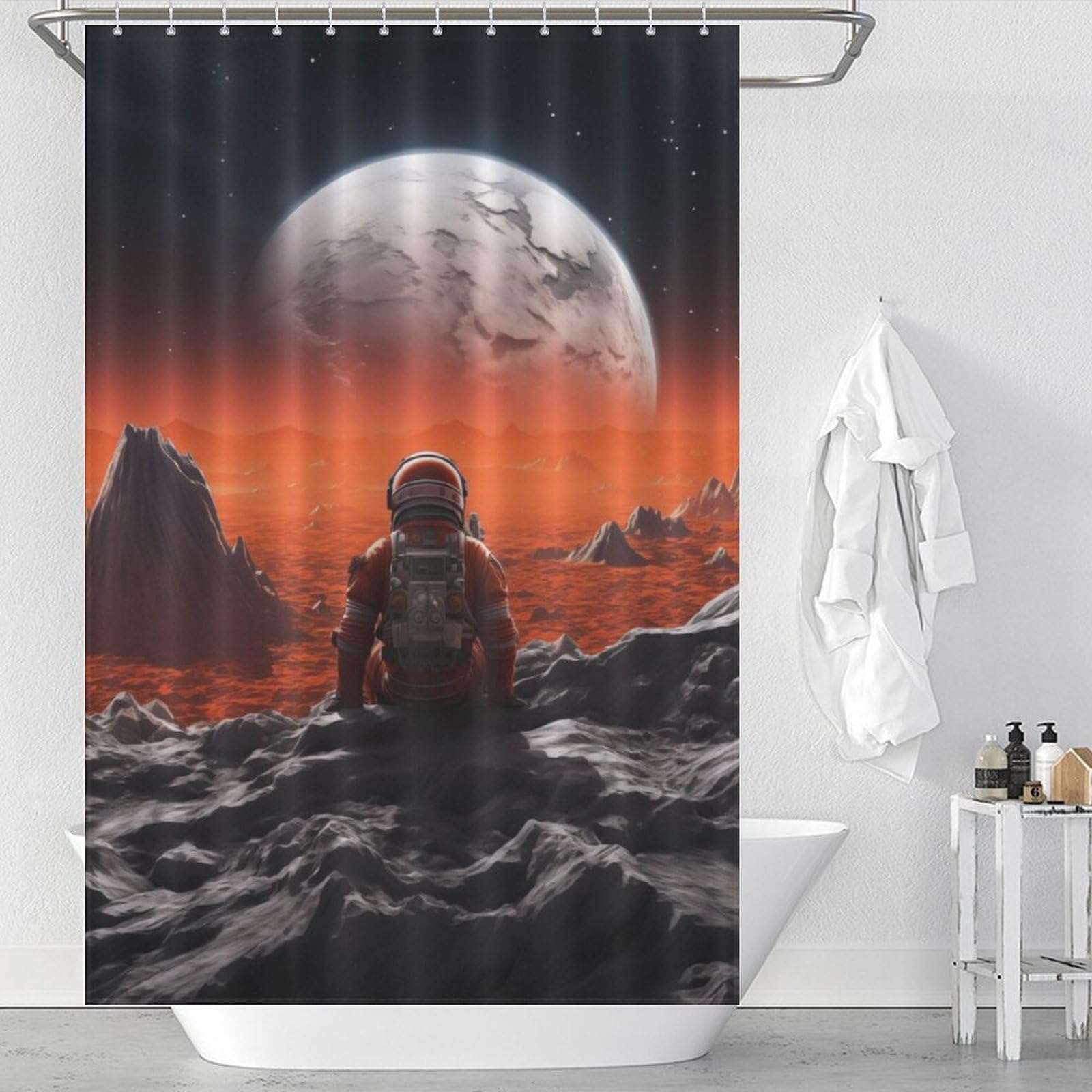 Tissu 100% Polyester Lavable Motif Astronaut Space pour Décoration Maison 119x180cm