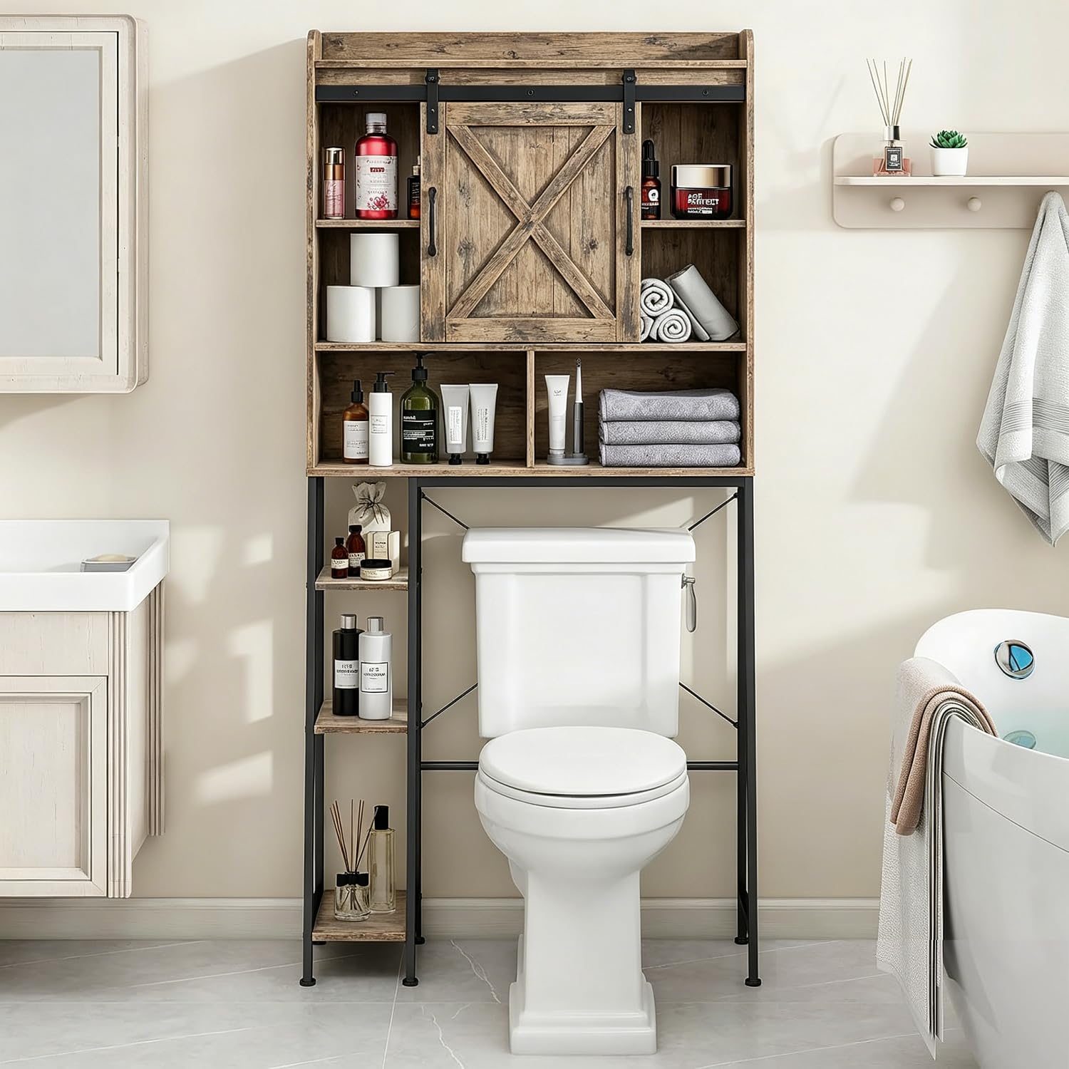 Toilettenregal,Waschmaschinenregal,Badezimmerregal WC-Regal | 6-Ebenen Badregal offenen Ablagen Multifunktionsregal Platzsparend für Bad, Waschküche und Balkon