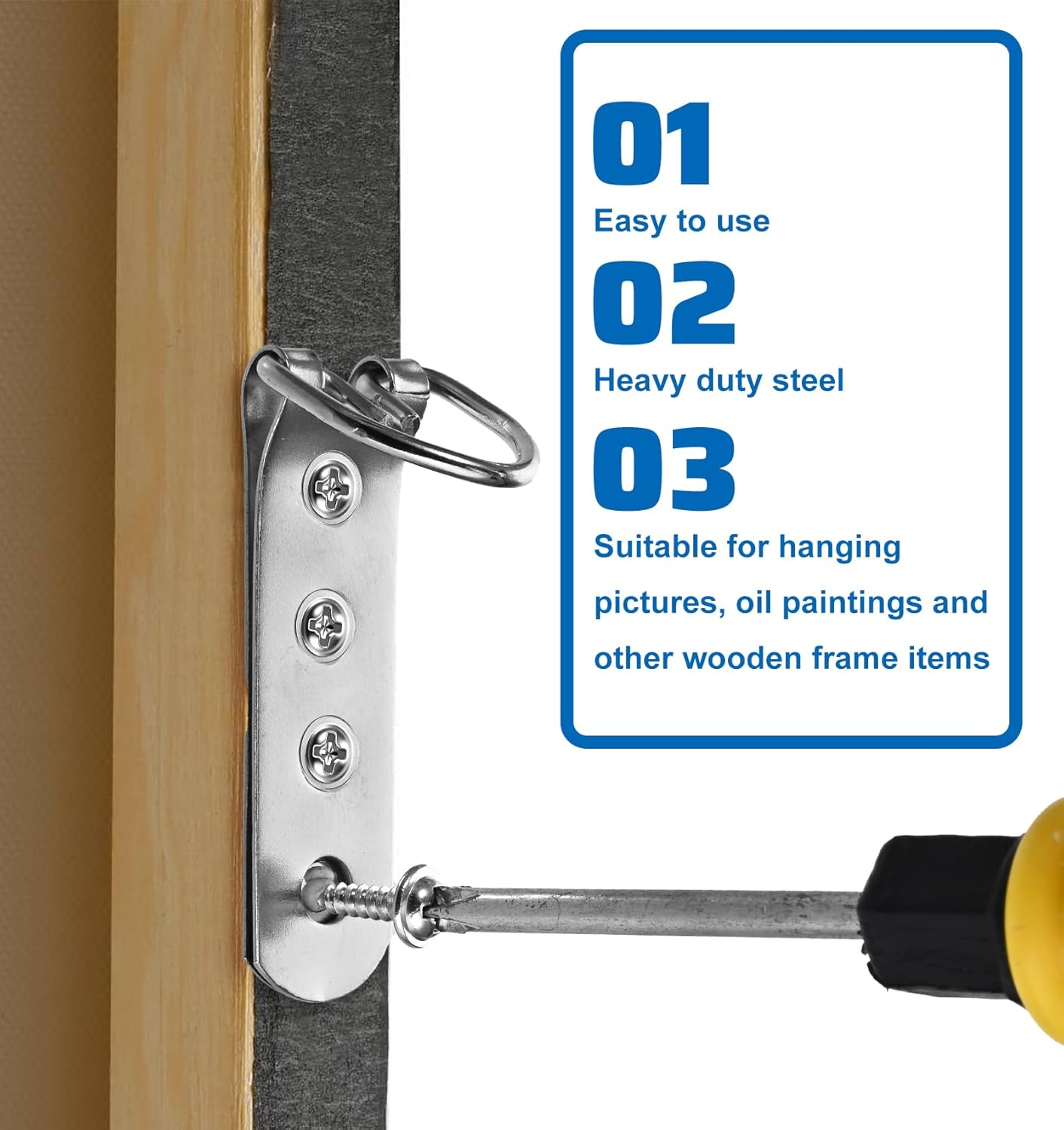 6Pcs Picture Hanging Kit, Heavy Duty Picture Hangers Pictures Frame Hooks for Hanging Hardware Kit with 24Pcs Screws, Ideal for Large Pictures Frames & Mirror, Easy to Install Silver