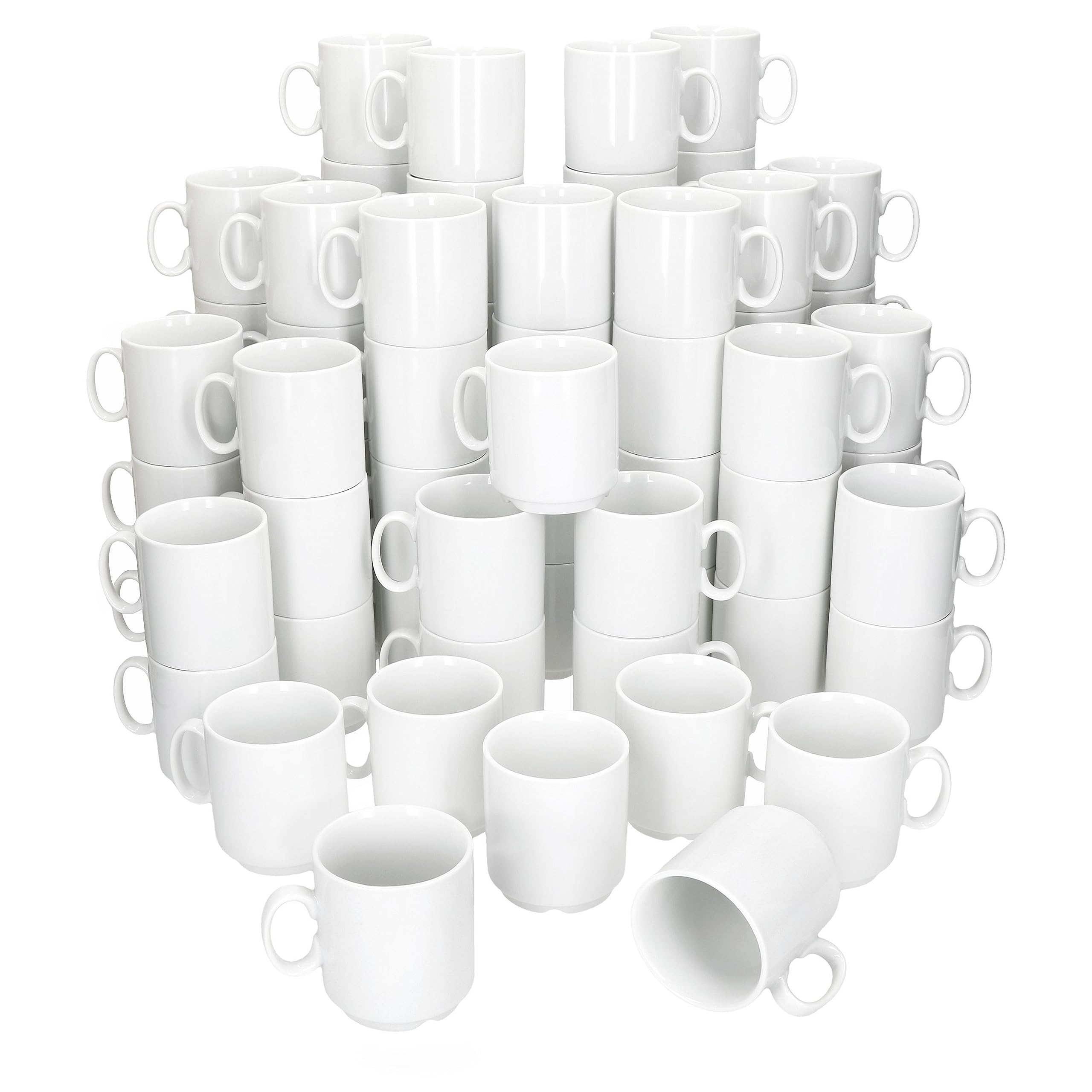 MamboCat Event 72er Set Kaffeebecher I 250 ml I weiße Porzellan-Becher mit Henkel 72 Personen I stapelbare Tassen für Heißgetränke wie Tee, Kakao, Latte Macchiato & Co I schickes Kaffee-Geschirr