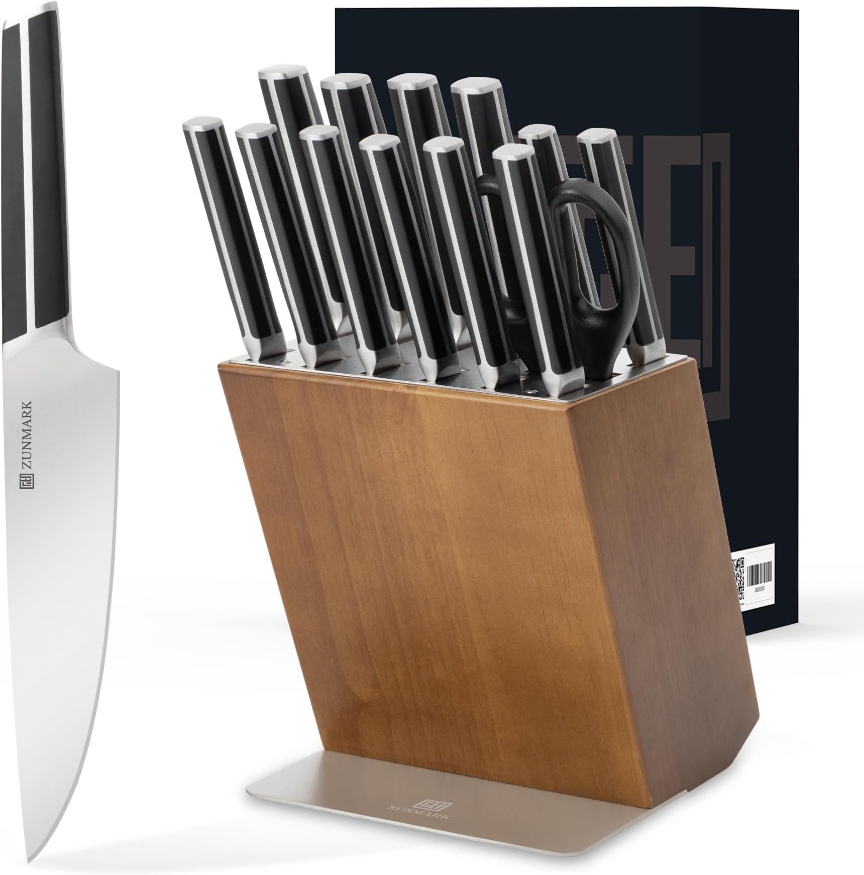 Knife Set, 13 Pieces Stainless Steel Knife Sets for Kitchen with Block, Kitchen Scissors, Sharp Kitchen Knife for Home and Restaurants, Gift Box Packed,Black. (15, black)