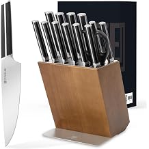 Kitchen Knife Set, 14 PCS Knife Sets for Kitchen with Block, X50CrMoV15 High Carbon German Steel Knife Set with 6X Serrated Steak Knife, Heavy