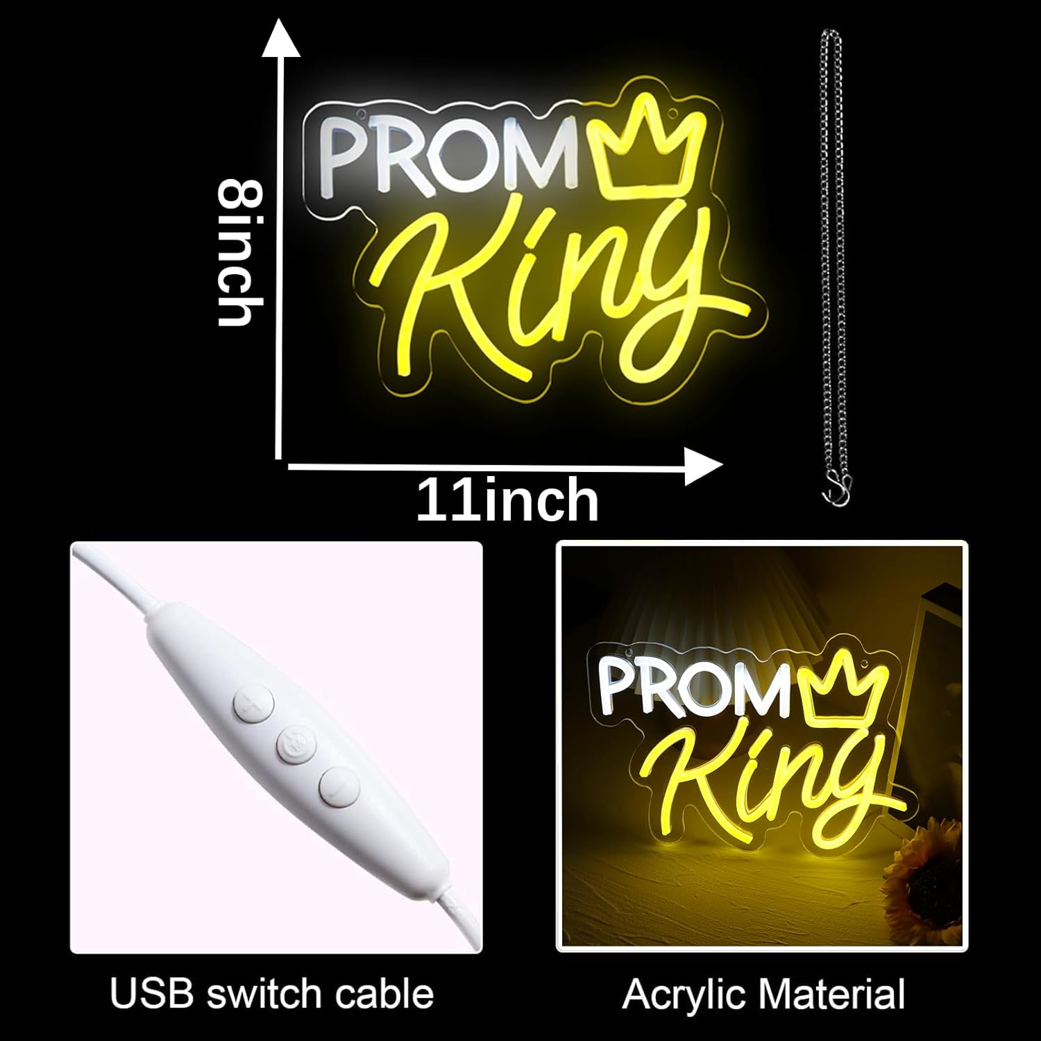 PROM King Neon Sign Graduation Congratulations Graduation Party Decor Wall Art Sign Prom King Congratulations Sign for Birthday Wedding Graduation Party Gift Wall Decor