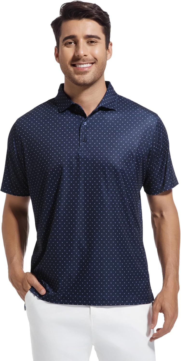 Alex Vando Mens Golf Shirt Moisture Wicking Classic Print Golf Shirts for Men - Image 2