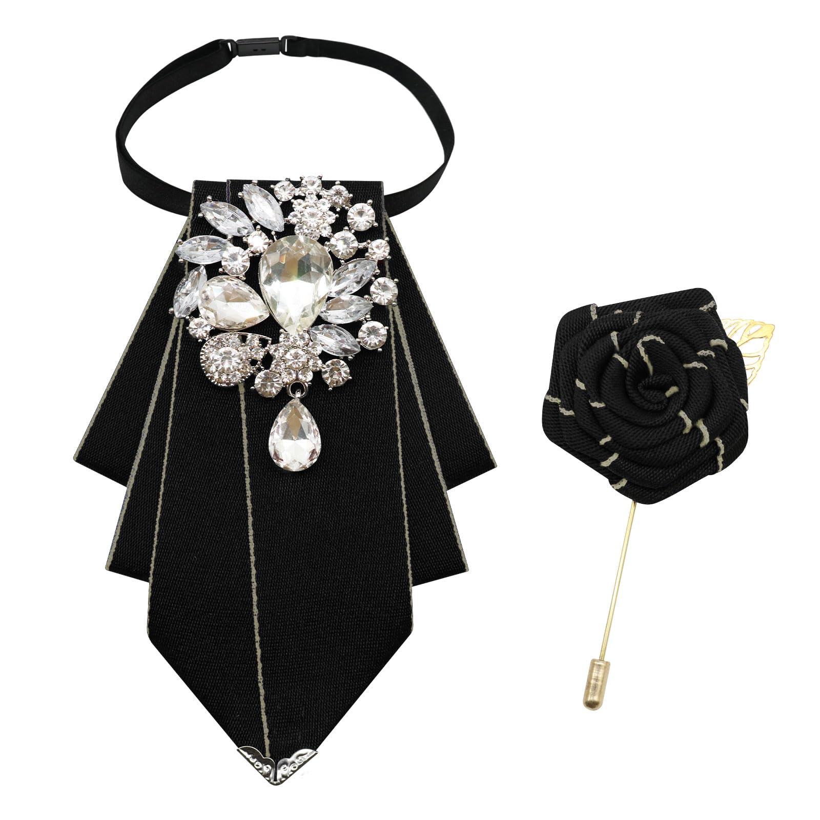 LHXzizizi Bow Tie for Men Mens Bow Tie Rhinestone Adjustable Pre-Tied Bowtie for Wedding Party Banquet Prom Celebration (Black)