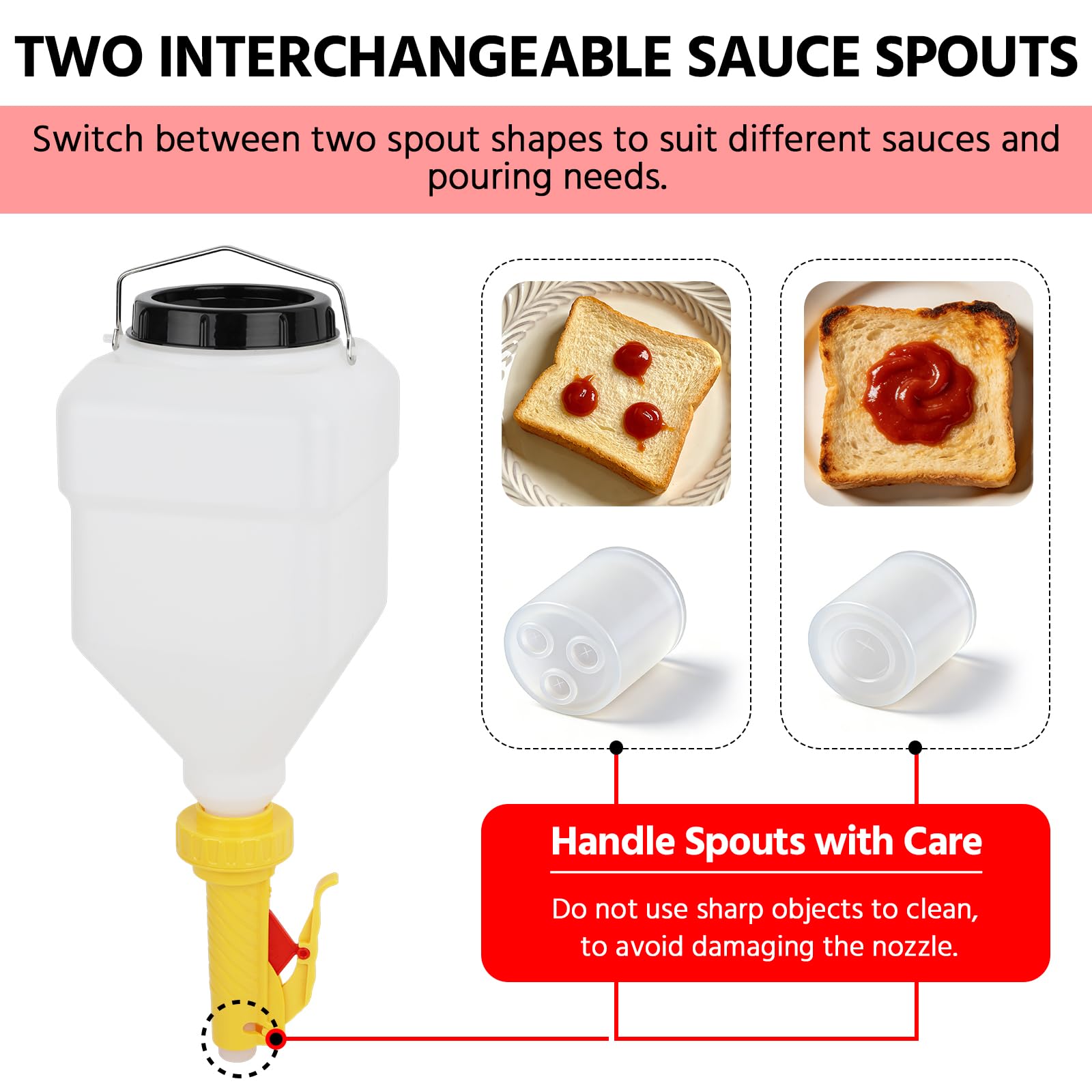 Distributore di Salse Sospeso, Bottiglia da 5,5L con 5 Opzioni di Erogazione Regolabili, Grande Bottiglia Squeeze per Ketchup, Senape, Marmellata, Distributore di Salse per Ristoranti, Chioschi e Bar