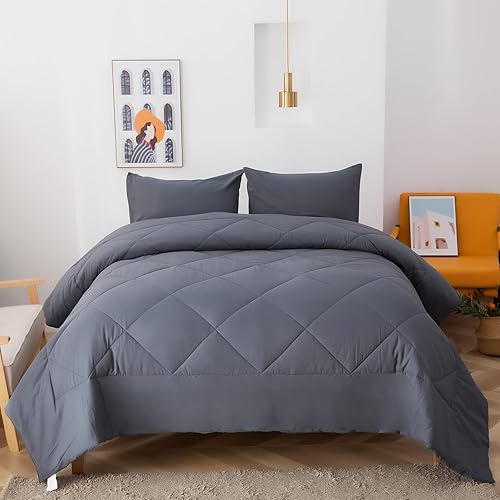 ZUEXVOFY Juego de edredón de Navidad, tamaño King, edredón de microfibra ligera de color sólido con 2 fundas de almohada, juego de cama con pestañas