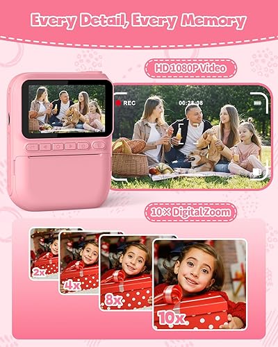 Miniatura 6 de Cámara de impresión instantánea para niños, pantalla HD de 3.0 pulgadas, cámara digital instantánea de 32 MP, regalos de Navidad, cumpleaños,