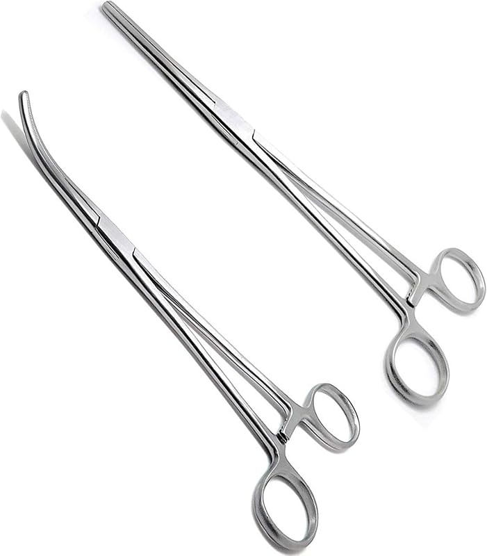 Forceps Set, Stainless Steel Hemostats, Curved & Straight Locking Forceps for Hook Removal, Serrated Jaws, Fishing Gear Tool, 5.5 Inch (2 Pack)