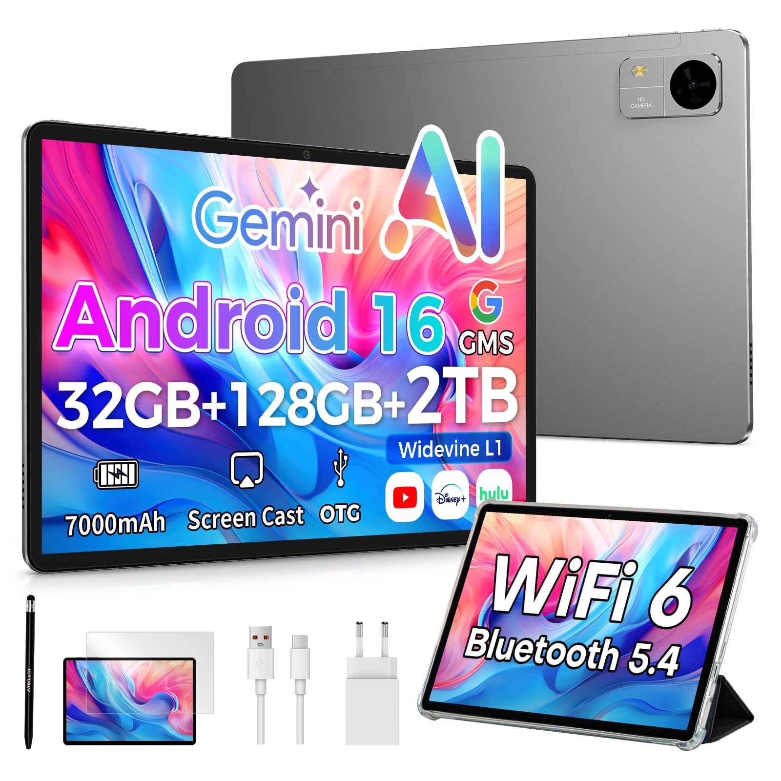 TECLAST M50T Tablette 10 Pouces Android 16, avec Stylet et Étui, Octa-Core | Gemini AI, 32Go RAM, 128Go ROM(TF 4To), 7000 mAh,Widevine L1, WiFi 6, BT 5.4, 13MP + 5MP