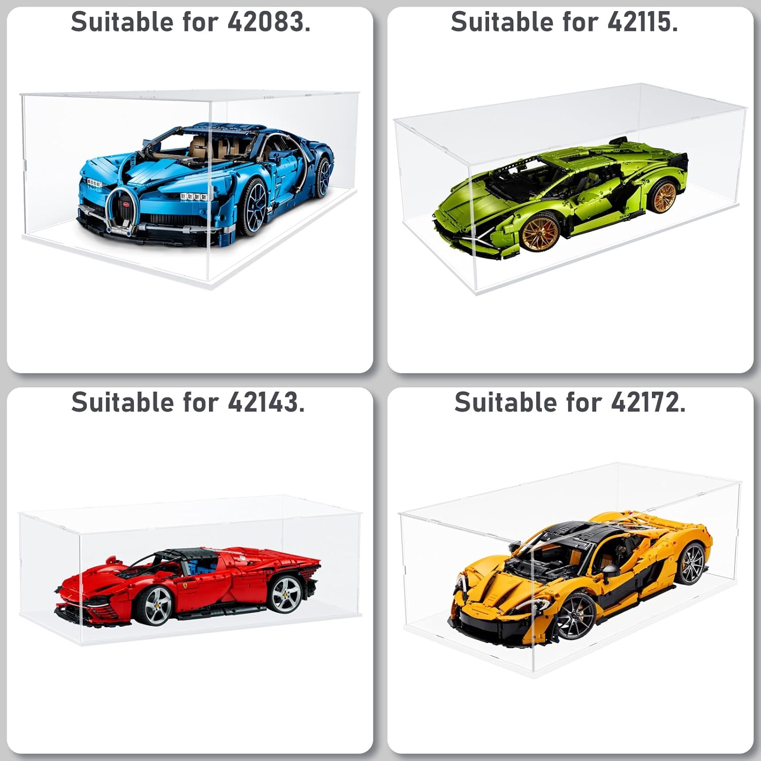 Choowin Acrylic Display Case for Lego Porsche 911 for Lego McLaren P1 for Lego Ferrari SP3 for Lego Car Display Thickened Clear Acrylic Display Cases for Collectibles Assemble Dustproof(White Base)