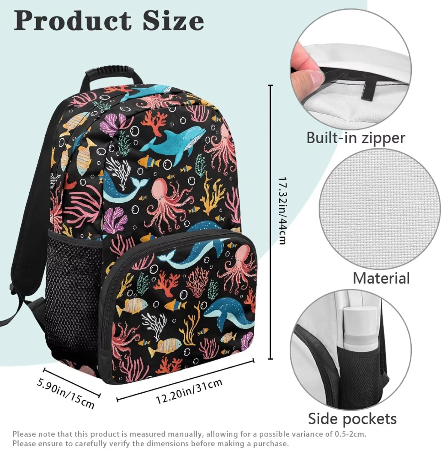 Beauty Collector Whale Dolphon Octopus Coral Kids Backpacks for School Travel Backpack with Laptop Compartment