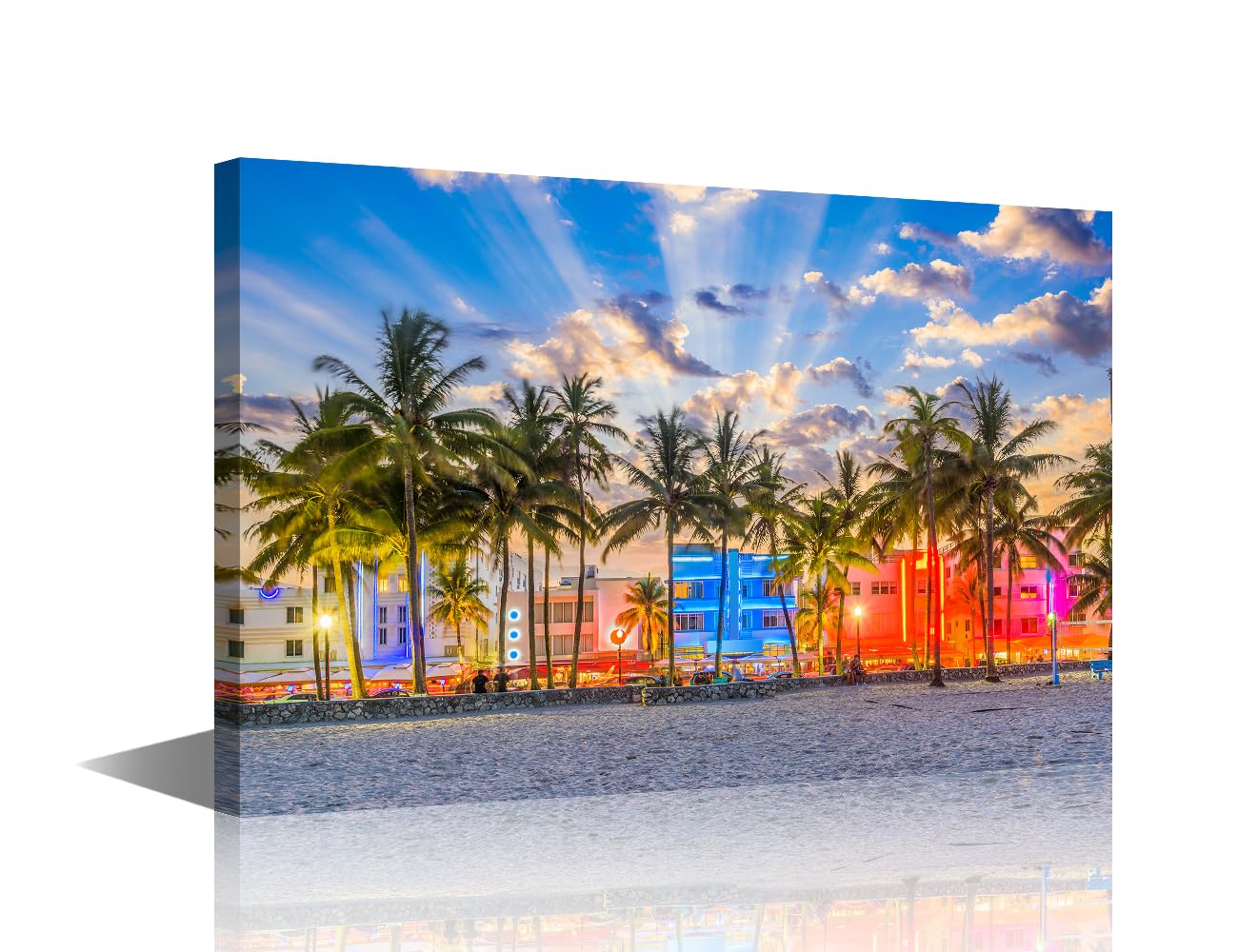 TISHIRON Wall Paintings for Living Room Miami Beach Modern Office Wall Art Large Wall Decor USA Cityscape Canvas Wall Art for Bedroom Artwork Giclee Framed Ready to Hang, 12x8in — image 1
