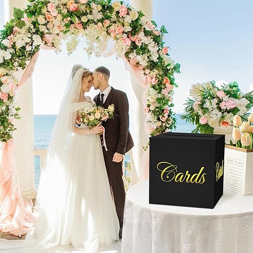 Miniatura 3 de Caja de tarjetas negra para fiestas, tarjetas de 8.7 pulgadas, diseño de lámina dorada, tarjetas de regalo para bodas, despedidas de soltera,