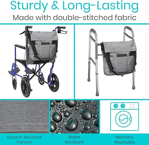 Miniatura 5 de Vive Bolsa de Accesorios para Silla de Ruedas XL - Impermeable, Resistente a los Arañazos, Doble Costura, Lavable a Máquina para Adultos, Personas