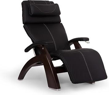 Perfect Chair Human Touch PC-420 Classic Manual Plus Series 2 Dark Walnut Wood Base Zero-Gravity Recliner - Black SoftHyde Vinyl