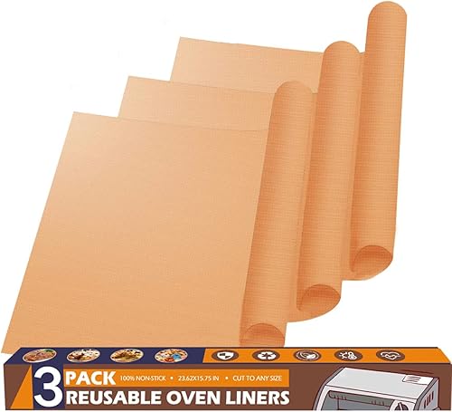 Paquete de 3 forros de horno para la parte inferior del horno, tapete grande reutilizable para la parte inferior del horno de gas eléctrico,