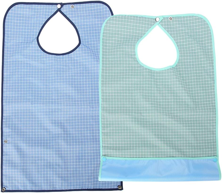 ZJchao Adult Bibs for Mealtime, Double Layer Clothing Protector for Women Men Elderly Seniors Dinning WearReusable Apron Style Bib for Adults