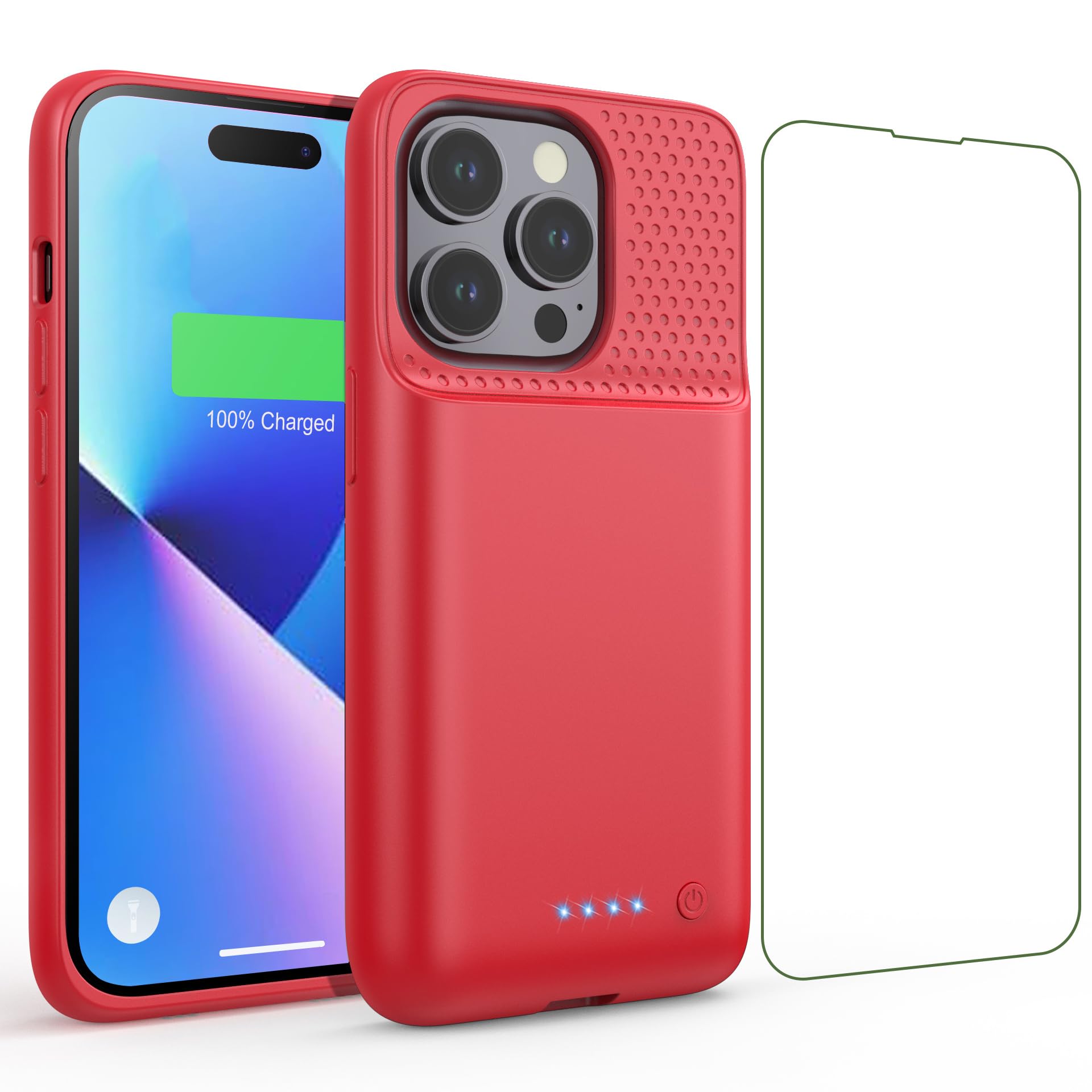 Battery Case for iPhone 14 Pro (6.1 Inch), [2024 Upgraded] Ultra-Slim 7200mAh Portable Extended Charger Case Cover Rechargeable Battery Pack for iPhone 14Pro Charging Case (Red)