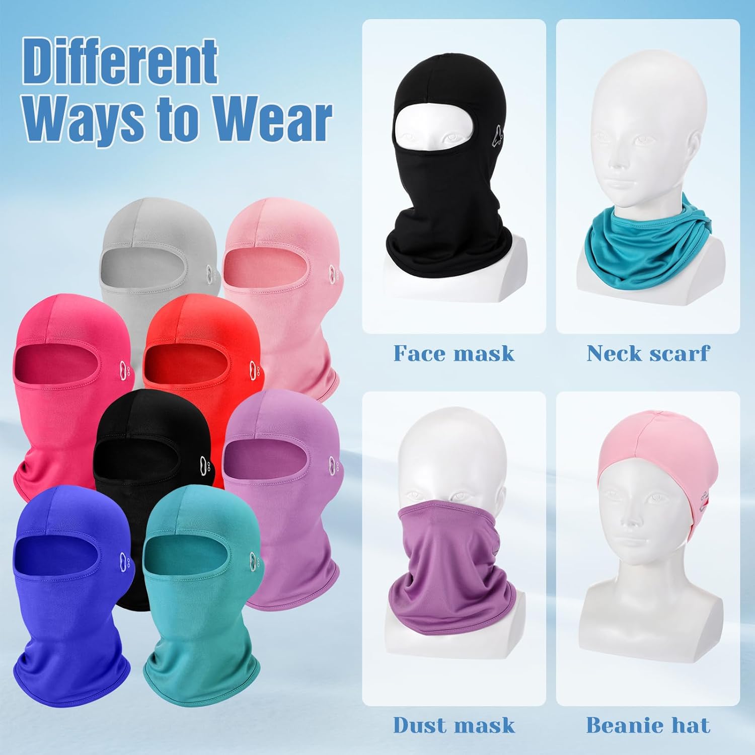 8 Pcs 8 Pcs Winter Balaclava for Kid with Reflective Stripe Windproof Ski Mask Neck Gaiters for Kids 5-12 Boy Girl Cold Weather (Multicolor) (Multicolor) - Image 5