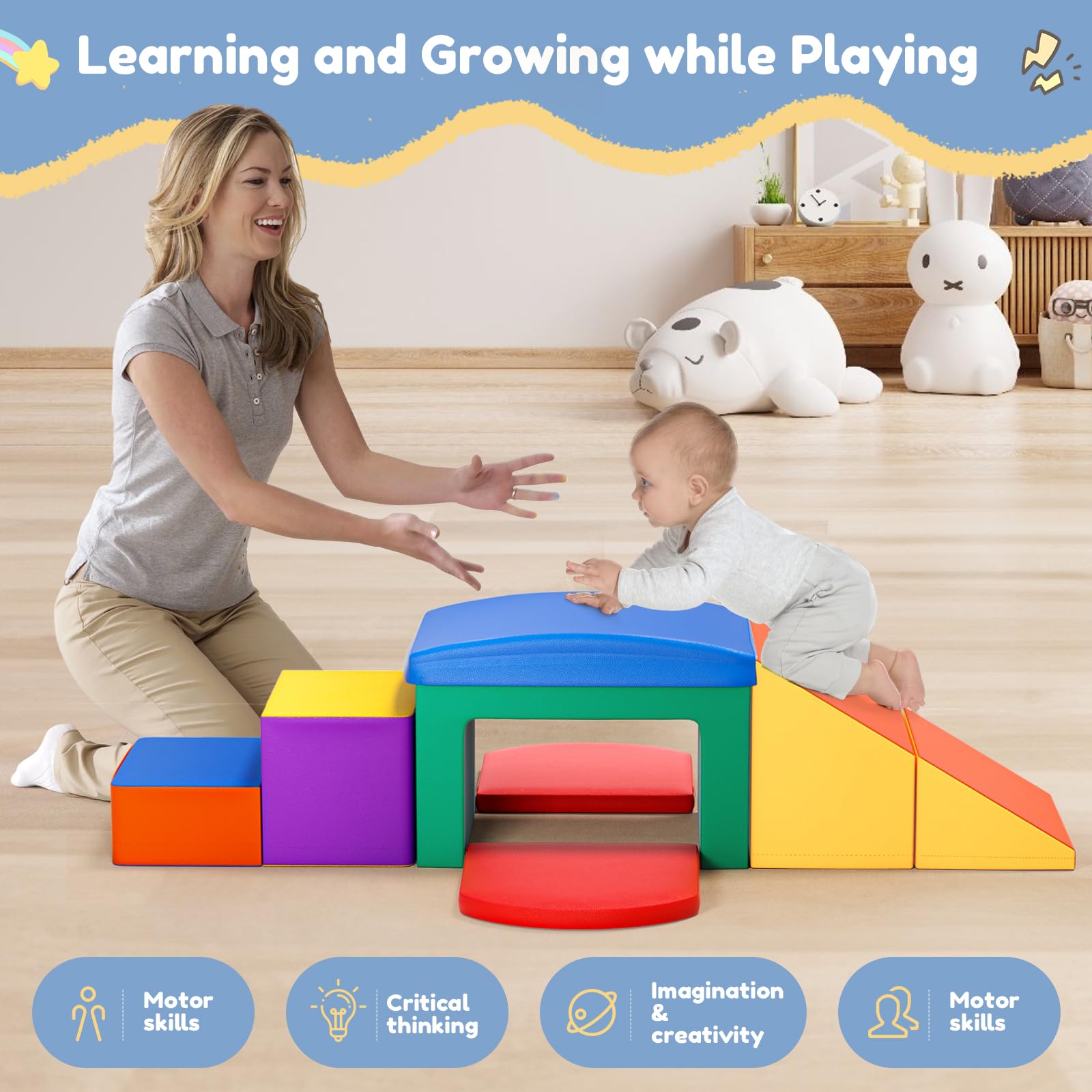 CUPCHID Blocchi da costruzione in schiuma per bambini, grandi blocchi da costruzione in schiuma giganti per bambini, giocattoli educativi prescolari per gattonare e arrampicarsi (Colorati)