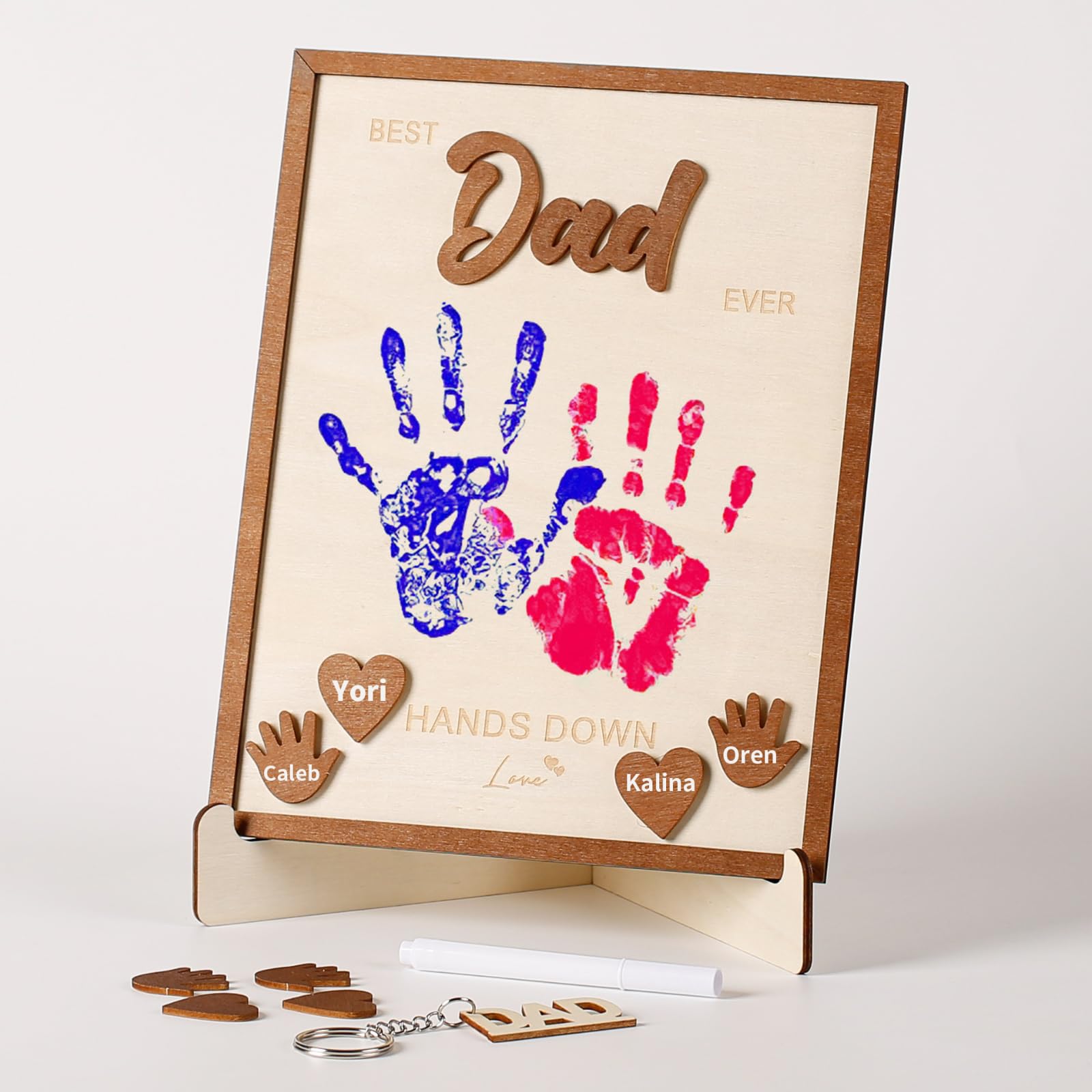 Photo 1 of 10" Best Dad Ever Hands Down DIY Frame Hand Print Kits, Personalized Father Day Craft for Dad from Kids, Family Handprint Keepsake for Daddy, Papa from Son Daughter
