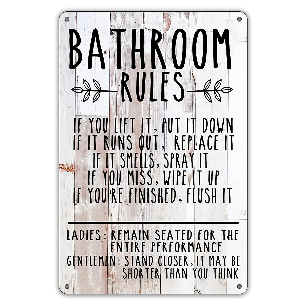 Retro Metal Tin Aluminium Signs Funny Bathroom Quote Metal Tin Sign Wall Art Decor, Bathroom Rules Wooden Style Sign for Home Decor Gifts 8x12inches