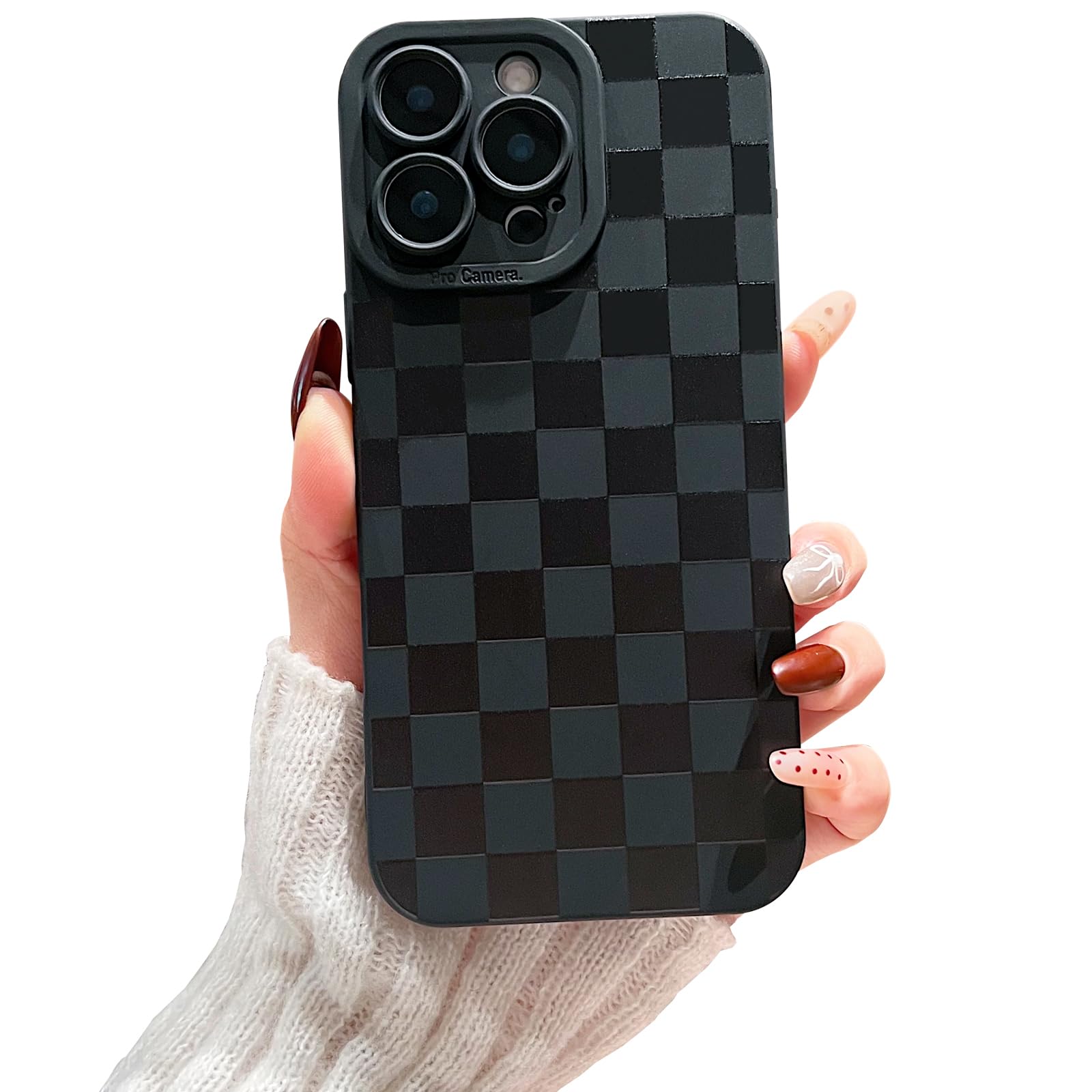 YUMUPIFE Compatible with iPhone 15 Pro Max Case Cute Checkered Pattern Design for Girls Women, Soft Silicone Shockproof Protective Designed for iPhone