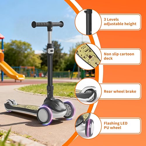 Miniatura 4 de Patinete para niños con ruedas iluminadas LED y 3 alturas ajustables, inclinación para dirigir y ampliar la cubierta antideslizante, scooter de 3