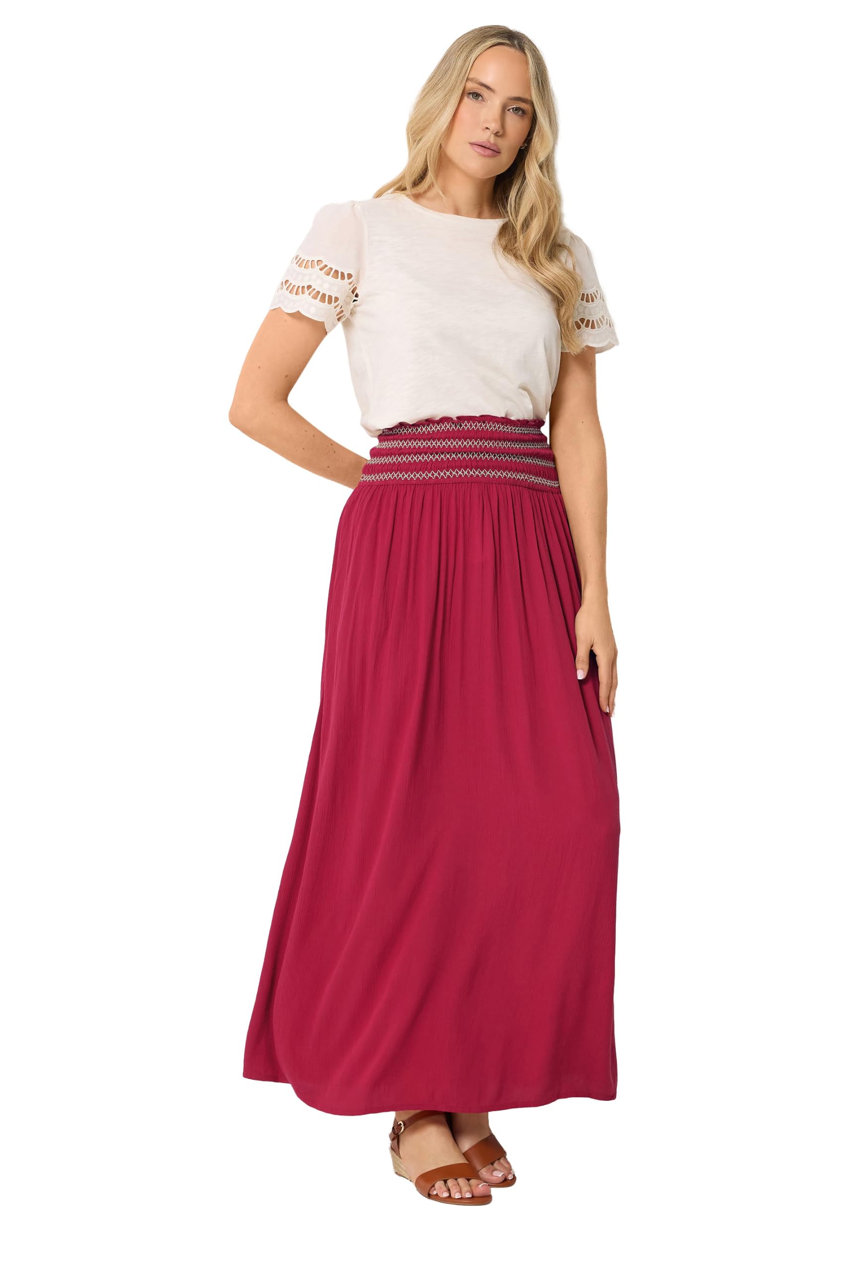 Long Tall Sally Women's Raspberry Tall Embroidered Waist Maxi Skirt In | : Size 24