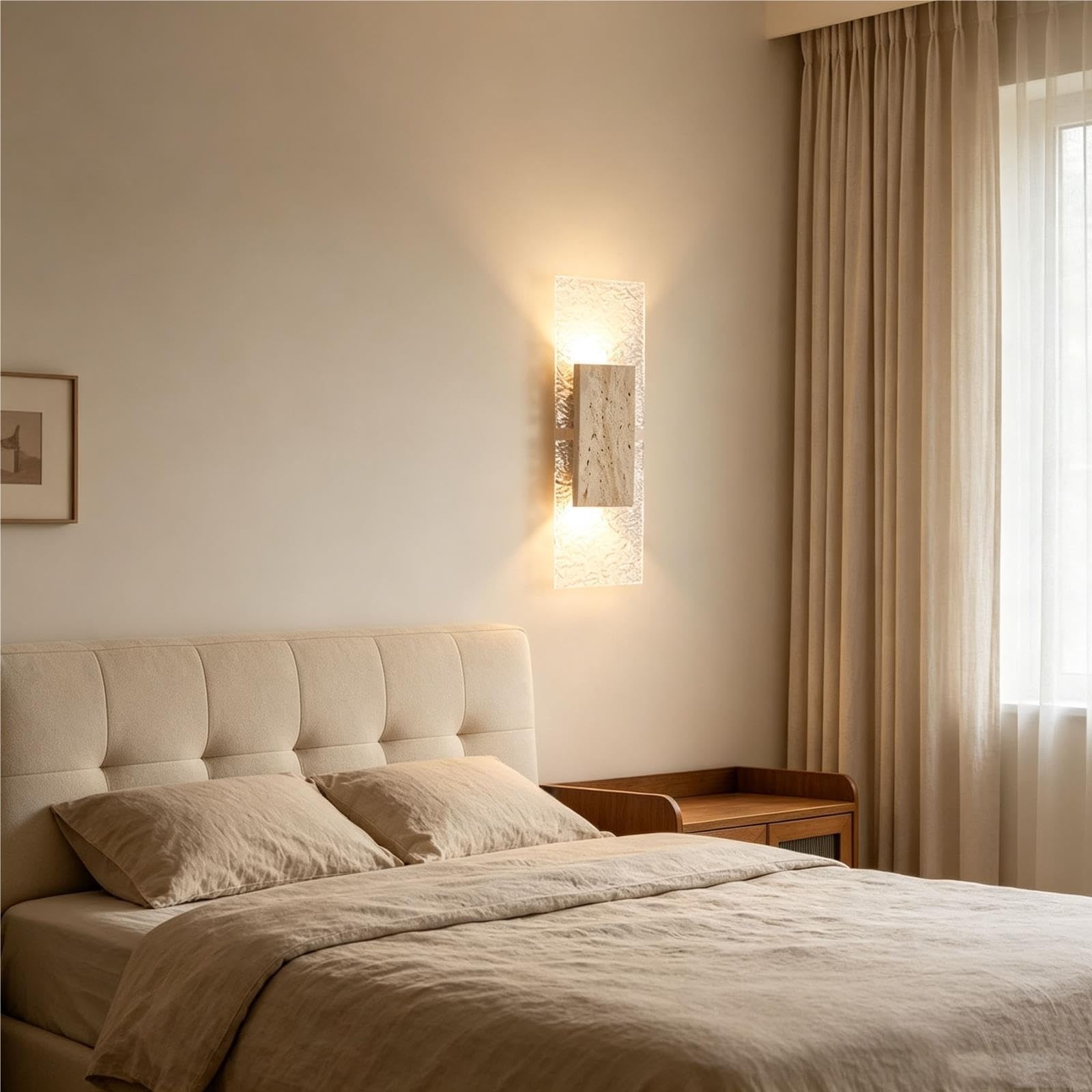 Sconce da parete in travertino e acrilico, lampada moderna verso l'alto