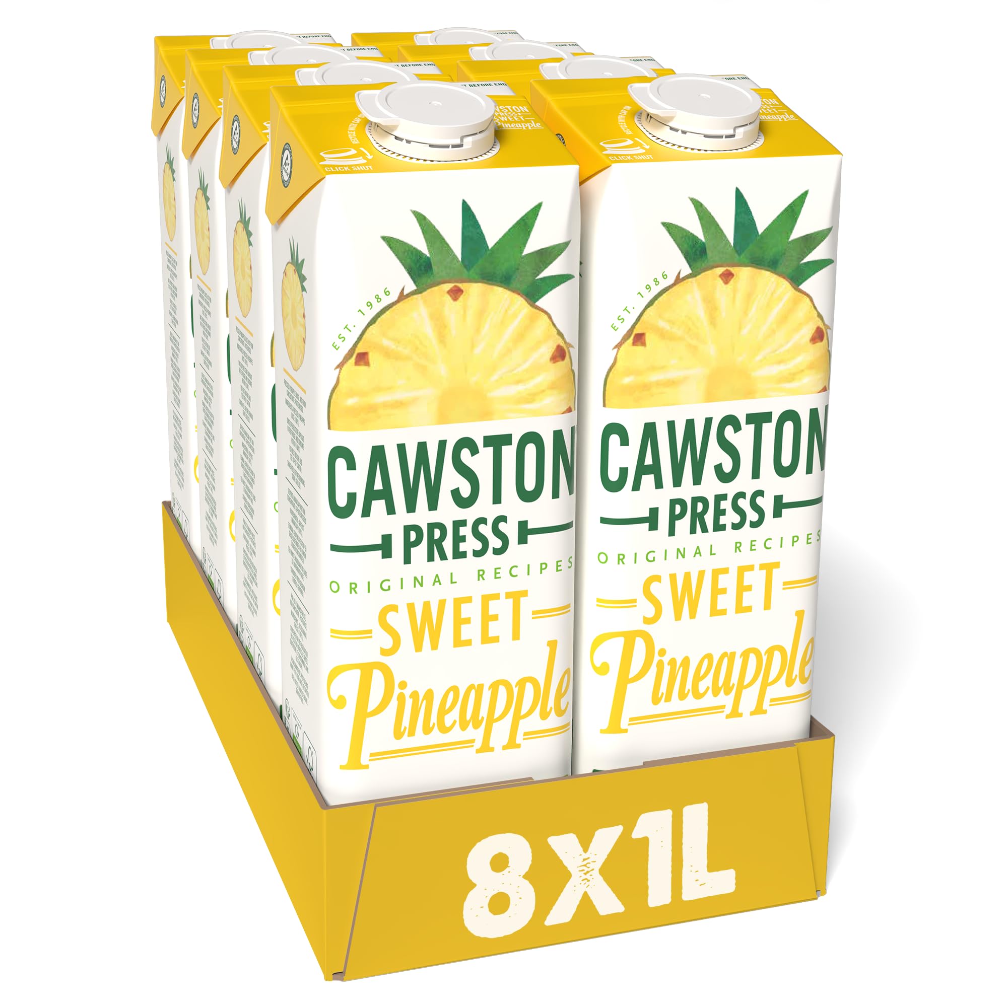 Cawston Press Pineapple Pressed Juice - 1 Litre Pack of Juice Cartons All Natural – Vegan – No Added Sugar, (Pack of 8)
