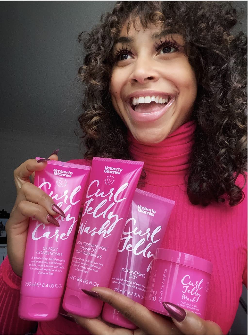 Umberto Giannini Curl Jelly Frizz Free Trio - Curl Scrunching Gelee, Gelee Wash Shampoo & Gelee Pflege Conditioner Bündel - vegan, grausames und sulfatfreies Set für lockiges oder welliges Haar
