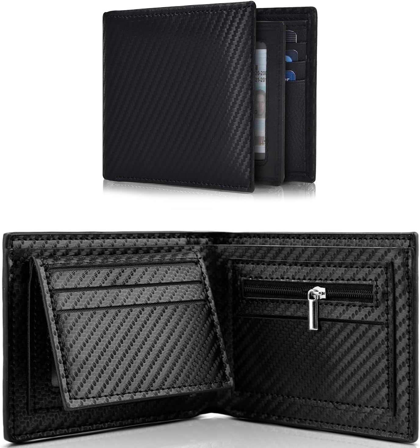 Black Wallet for Men, Slim RFID Blocking Wallet, 9 Card Holder 1 ID Window