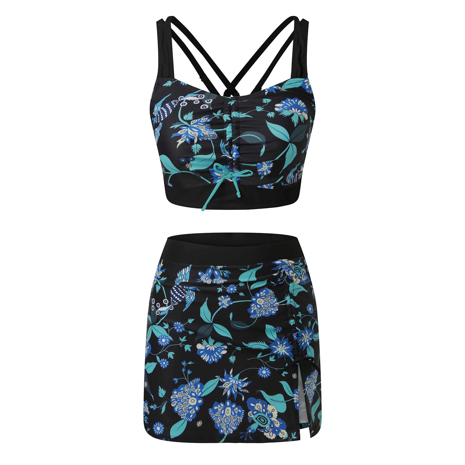 Generisch 2026 bikini da donna a vita alta, costume da bagno push up doppio, costume da bagno, bikini retrò a due pezzi con stampa increspata a vita alta, set da tre pezzi