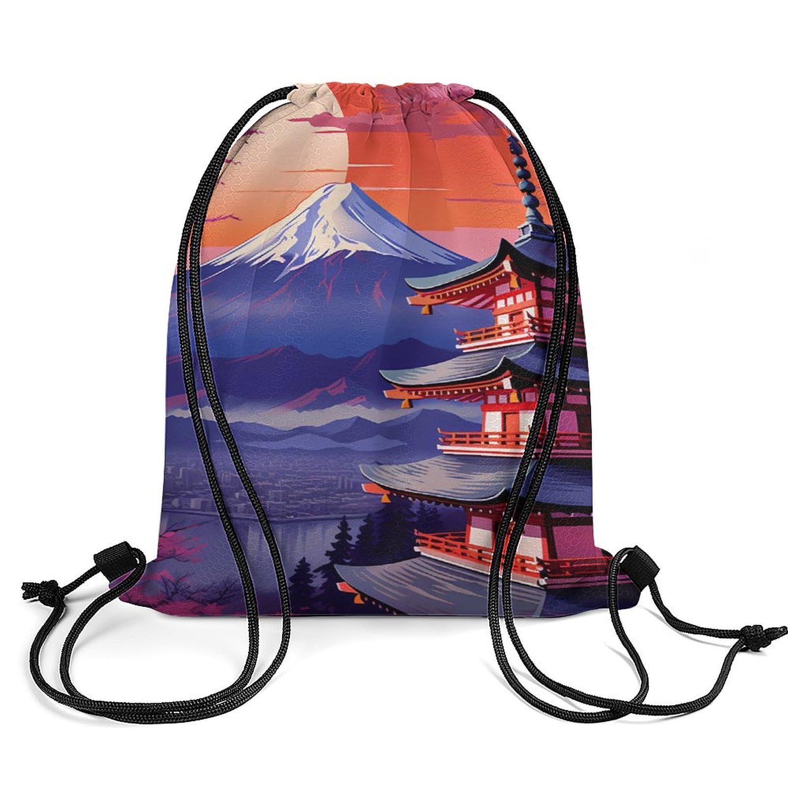Mount Fuji And Cherry Flowers In Japan Famous Landscape Drawstring Backpack Durable Sport Gym Bags Daypack for Men Women 35 * 42cm